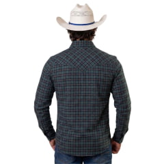 Camisa Masculina Texas Farm Flanelada Western Xadrez Verde Caramelo - Ref:CAL652