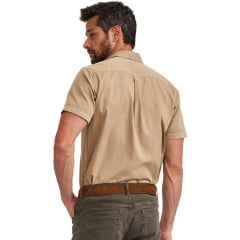 Camisa Masculina TXC Manga Curta Worker Sarja Bege Bolsos E Logo Bordado - Ref:29223C