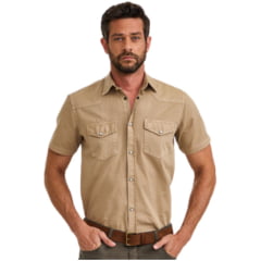 Camisa Masculina TXC Manga Curta Worker Sarja Bege Bolsos E Logo Bordado - Ref:29223C