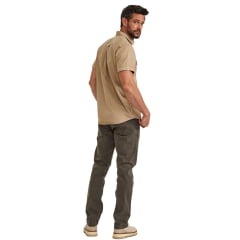 Camisa Masculina TXC Manga Curta Worker Sarja Bege Bolsos E Logo Bordado - Ref:29223C