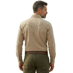 Camisa Masculina TXC RAM Manga Longa Tecido Sarja Bege Bolsos Botões De Pressão Logo Aplicado - Ref:RAM29222L