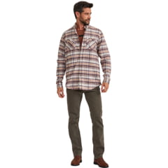 Camisa Masculina TXC Regular Flanelada Xadrez Manga Longa Marrom/Laranja - Ref:29460L