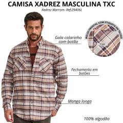 Camisa Masculina TXC Regular Flanelada Xadrez Manga Longa Marrom/Laranja - Ref:29460L