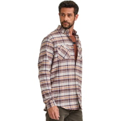 Camisa Masculina TXC Regular Flanelada Xadrez Manga Longa Marrom/Laranja - Ref:29460L