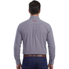 Camisa Masculina TXC Tricoline Manga Longa Xadrez  X2 Azul Logo Vermelho= - Ref:2705L