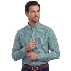 Camisa Masculina TXC Tricoline Manga Longa Xadrez  X2 Verde Logo Vermelho - Ref:2705L