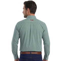 Camisa Masculina TXC Tricoline Manga Longa Xadrez  X2 Verde Logo Vermelho - Ref:2705L