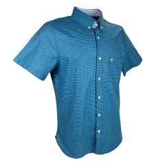 Camisa Masculina Aurochs Manga Curta Com Bolso Xadrez Azul Royal C/ Logo Bordado Amarelo