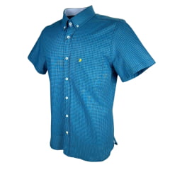 Camisa Masculina Aurochs Manga Curta Com Bolso Xadrez Azul Royal C/ Logo Bordado Amarelo