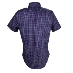 Camisa Masculina Aurochs Manga Curta Com Bolso Xadrez Roxo/Branco C/ Logo Bordado Preto