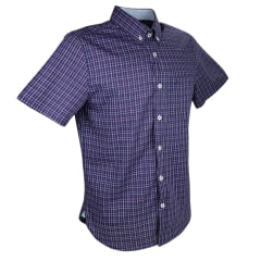 Camisa Masculina Aurochs Manga Curta Com Bolso Xadrez Roxo/Branco C/ Logo Bordado Preto