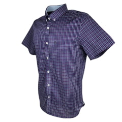 Camisa Masculina Aurochs Manga Curta Com Bolso Xadrez Roxo/Branco C/ Logo Bordado Preto