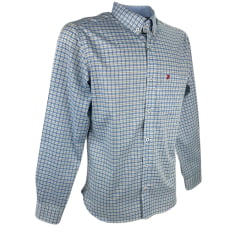 Camisa Masculina Aurochs Manga Longa Com Bolso Xadrez Azul Claro/Cinza E Logo Bordado Vermelho