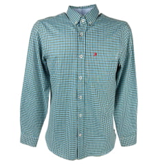 Camisa Masculina Aurochs Manga Longa Com Bolso Xadrez Verde/Azul Claro C/ Logo Bordado Vermelho