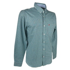 Camisa Masculina Aurochs Manga Longa Com Bolso Xadrez Verde/Azul Claro C/ Logo Bordado Vermelho