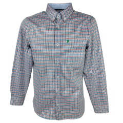 Camisa Masculina Aurochs Manga Longa Xadrez Azul Claro/Vermelho Claro E Logo Bordado Verde