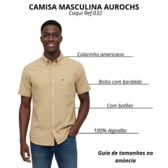 Camisa Masculina Aurochs Manga Curta Curta Sarja Lisa Caqui Aquático Com Logo Bordado No Bolso Marinho Ref:032