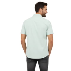 Camisa Masculina Aurochs Manga Curta Curta Sarja Lisa Verde Aquático Com Logo Bordado No Bolso Marrom Ref:024