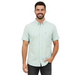 Camisa Masculina Aurochs Manga Curta Curta Sarja Lisa Verde Aquático Com Logo Bordado No Bolso Marrom Ref:024
