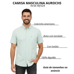 Camisa Masculina Aurochs Manga Curta Curta Sarja Lisa Verde Aquático Com Logo Bordado No Bolso Marrom Ref:024