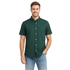 Camisa Masculina Aurochs Manga Curta Curta Sarja Lisa Verde Com Logo Bordado No Bolso Preto Ref:078