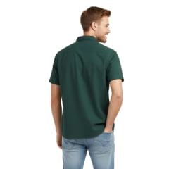 Camisa Masculina Aurochs Manga Curta Curta Sarja Lisa Verde Com Logo Bordado No Bolso Preto Ref:078