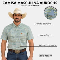Camisa Masculina Aurochs Manga Curta Xadrez Amarelo/Verde Logo Laranja REF:058