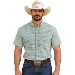 Camisa Masculina Aurochs Manga Curta Xadrez Amarelo/Verde Logo Laranja REF:058