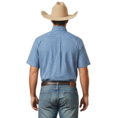 Camisa Masculina Aurochs Manga Curta Xadrez Azul Marinho E Branco Bolso Com Bordado Vermelho Ref: 12496