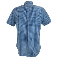 Camisa Masculina Aurochs Manga Curta Xadrez Azul Marinho E Branco Bolso Com Bordado Vermelho Ref: 12496