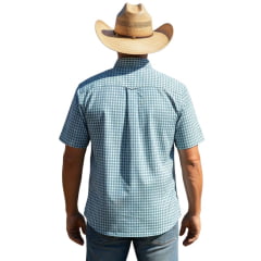 Camisa Masculina Aurochs Manga Curta Xadrez Branco E Azul Bolso Com Bordado Dourado Ref: 12495