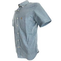 Camisa Masculina Aurochs Manga Curta Xadrez Branco E Azul Bolso Com Bordado Dourado Ref: 12495