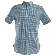 Camisa Masculina Aurochs Manga Curta Xadrez Branco E Azul Bolso Com Bordado Dourado Ref: 12495