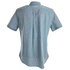 Camisa Masculina Aurochs Manga Curta Xadrez Branco E Azul Bolso Com Bordado Dourado Ref: 12495