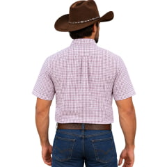 Camisa Masculina Aurochs Manga Curta Xadrez Branco/Vinho Logo Chumbo REF:073