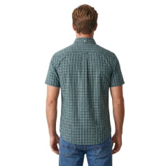 Camisa Masculina Aurochs Manga Curta Xadrez Verde Com Logo Bordado Vermelho No Bolso Ref:063