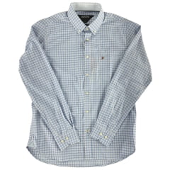 Camisa Masculina Aurochs Manga Longa Xadrez Azul Claro/cinza Bordado Marrom Ref: 063