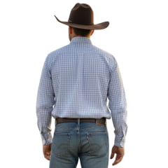 Camisa Masculina Aurochs Manga Longa Xadrez Azul Claro/cinza Bordado Marrom Ref: 063