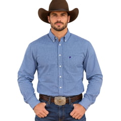 Camisa Masculina Aurochs Manga Longa Xadrez Azul E Rosa Logo Roxo REF:1027