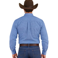 Camisa Masculina Aurochs Manga Longa Xadrez Azul E Rosa Logo Roxo REF:1027