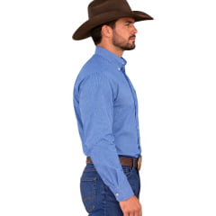 Camisa Masculina Aurochs Manga Longa Xadrez Azul E Rosa Logo Roxo REF:1027