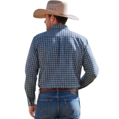 Camisa Masculina Aurochs Manga Longa Xadrez Azul Marinho/Branco Bolso Bordado Vermelho Ref: 12499