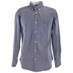 Camisa Masculina Aurochs Manga Longa Xadrez Azul Marinho/Branco Bolso Bordado Vermelho Ref: 12499