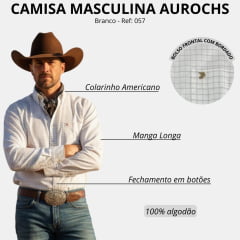 Camisa Masculina Aurochs Manga Longa Xadrez Branco/Cáqui Bolso Bordado Cáqui Ref: 057