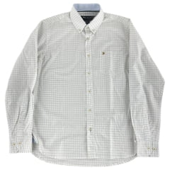 Camisa Masculina Aurochs Manga Longa Xadrez Branco/Cáqui Bolso Bordado Cáqui Ref: 057