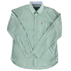 Camisa Masculina Aurochs Manga Longa Xadrez Pequeno Verde/Lilás Bordado Roxo Ref: 061