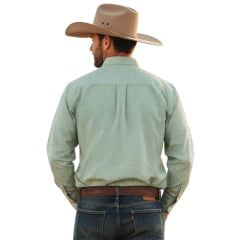 Camisa Masculina Aurochs Manga Longa Xadrez Pequeno Verde/Lilás Bordado Roxo Ref: 061