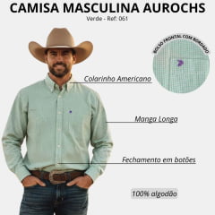 Camisa Masculina Aurochs Manga Longa Xadrez Pequeno Verde/Lilás Bordado Roxo Ref: 061