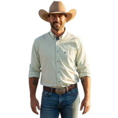 Camisa Masculina Aurochs Manga Longa Xadrez Pequeno Verde Limão Bordado Marinho Ref: 038