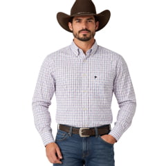 Camisa Masculina Aurochs Manga Longa Xadrez Rosa/Azul E Chumbo Logo Chumbo REF:077